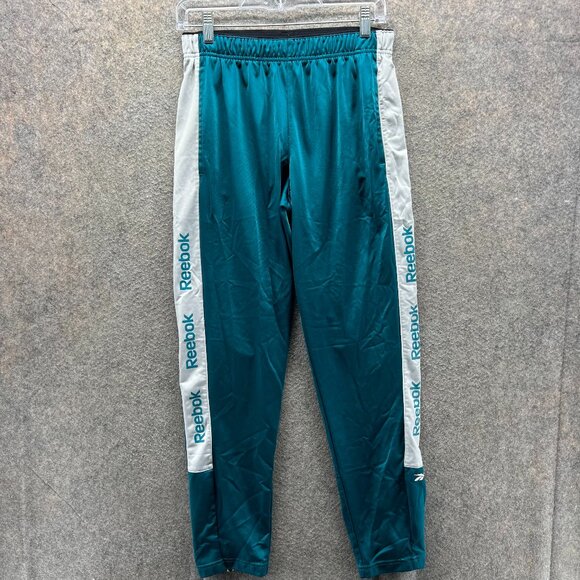 Reebok Pants Mens Medium Teal White Track Jogger Retro Logo Side Stripes Vintage - Picture 1 of 10